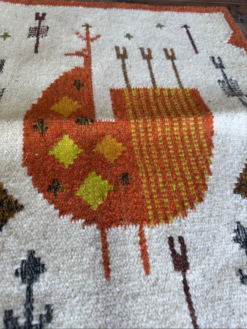 Vintage Eva Nemeth Art Tapestry | Mid-Century 1970s Handwoven Wool Wall Hanging - Picture 5 of 8
